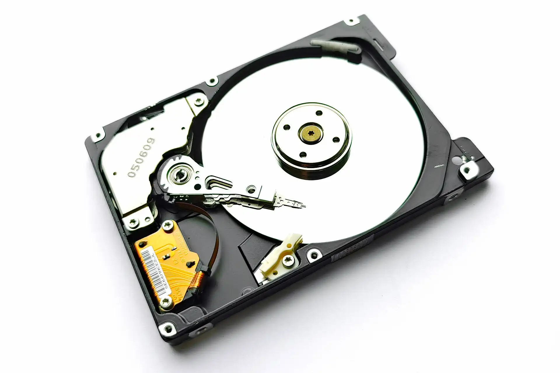 Internal platters of an opened hard disk drive