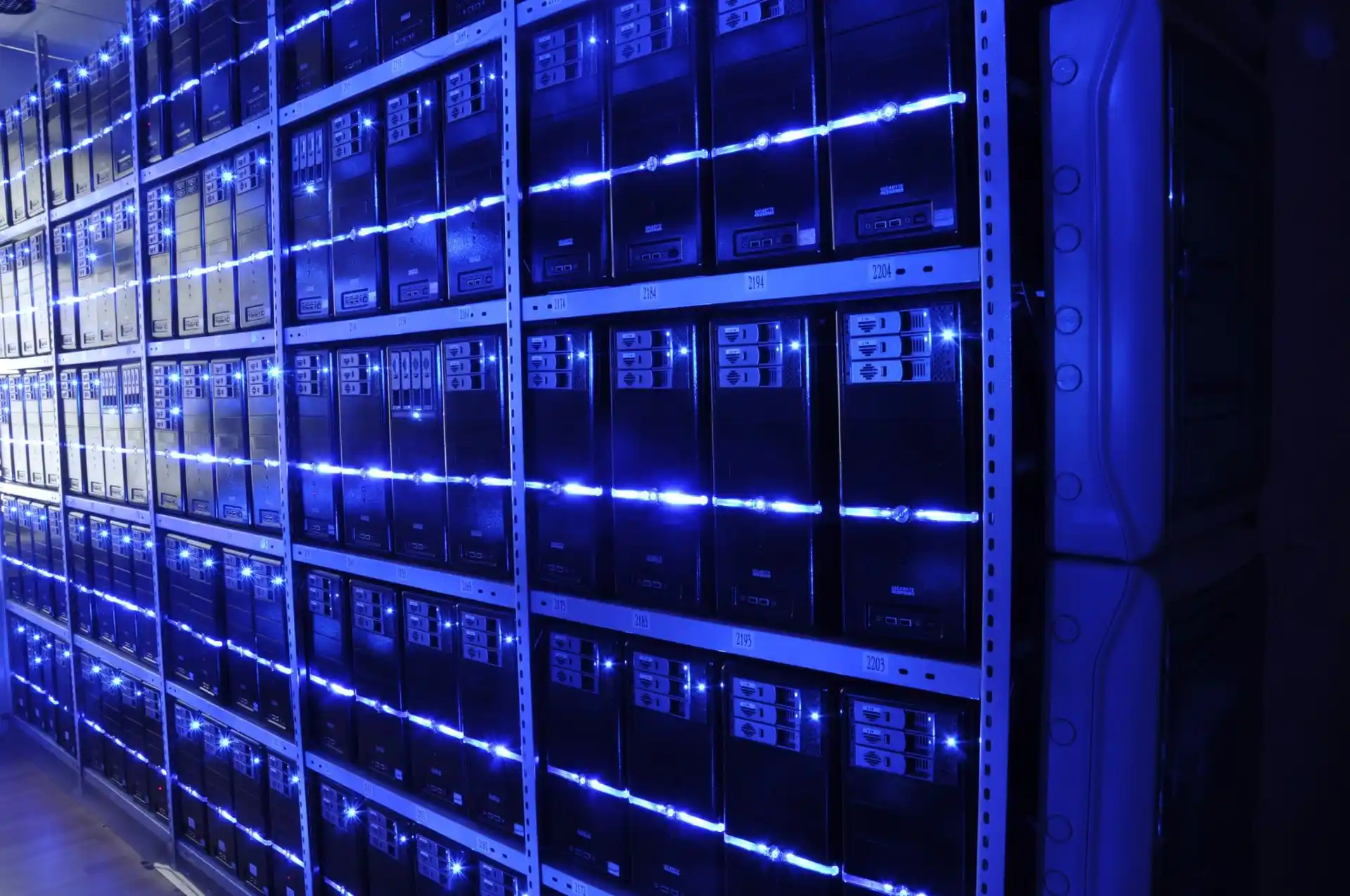Rows of servers in a data center